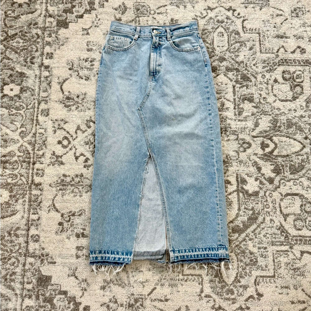 Zara Blue Denim Midi Skirt